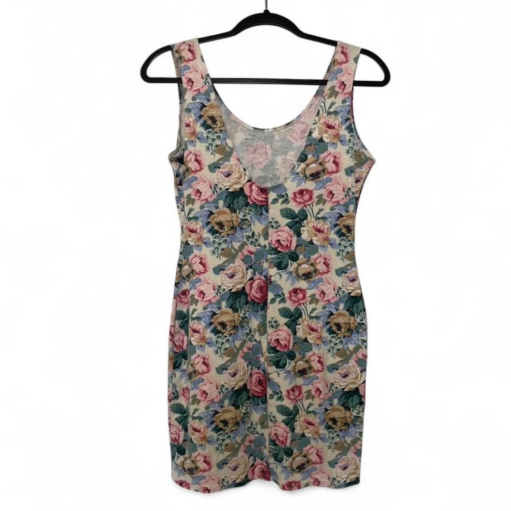 Vintage 70s/80s Young Edwardian Floral Tapestry Mini Dress Cabbage Rose Size L